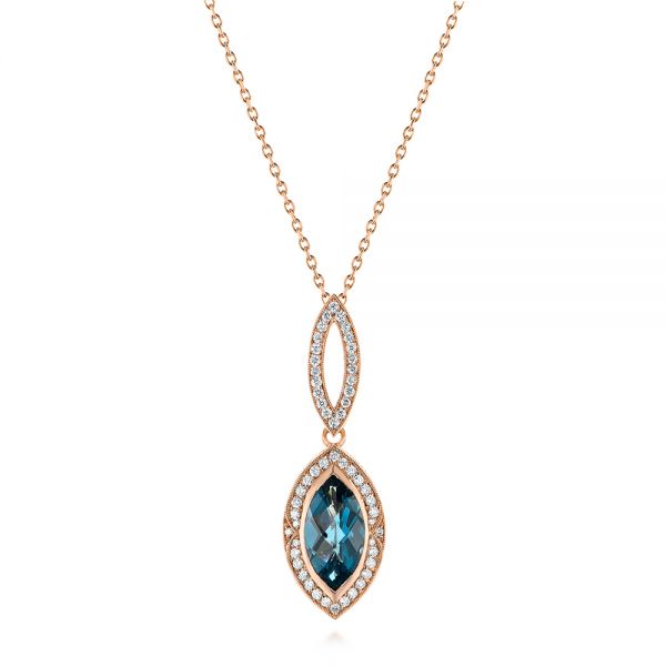 18k Rose Gold 18k Rose Gold Marquise London Blue Topaz And Diamond Pendant - Three-Quarter View -  104993