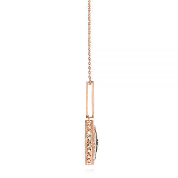 18k Rose Gold 18k Rose Gold Marquise London Blue Topaz And Diamond Pendant - Side View -  104993
