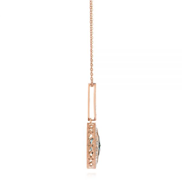 14k Rose Gold Marquise London Blue Topaz And Diamond Pendant - Side View - 104993