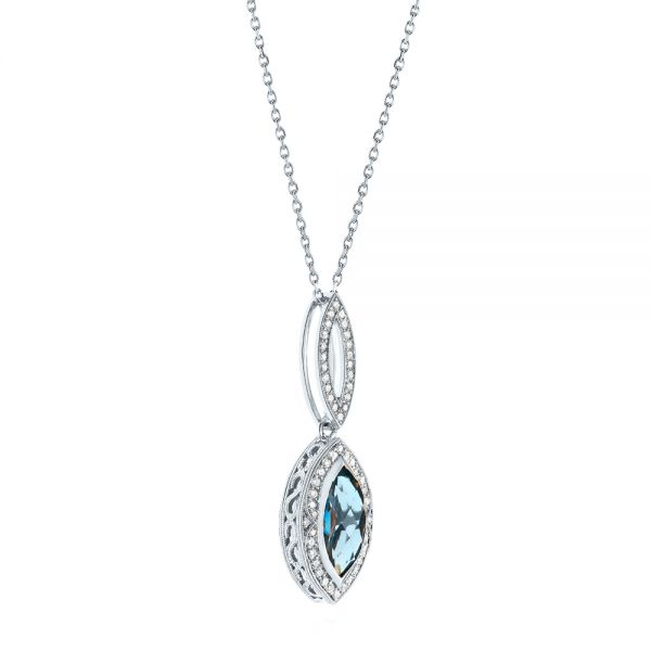  Platinum Platinum Marquise London Blue Topaz And Diamond Pendant - Flat View -  104993