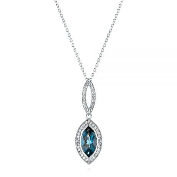  Platinum Platinum Marquise London Blue Topaz And Diamond Pendant - Three-Quarter View -  104993