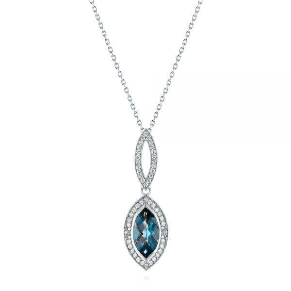 14k White Gold 14k White Gold Marquise London Blue Topaz And Diamond Pendant - Three-Quarter View -  104993