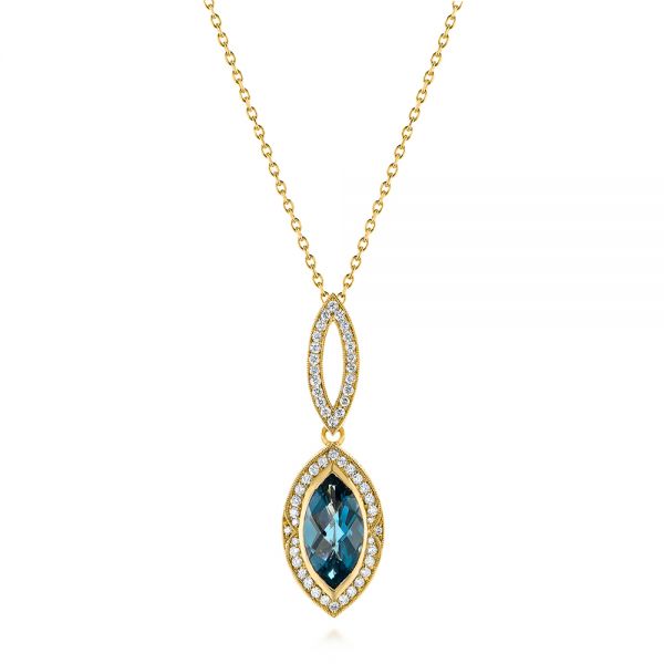 14k Yellow Gold 14k Yellow Gold Marquise London Blue Topaz And Diamond Pendant - Three-Quarter View -  104993