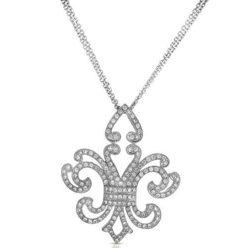  18K Gold Micro-pave Diamond Fleur De Lis Pendant - Vanna K - Three-Quarter View -  1071 - Thumbnail