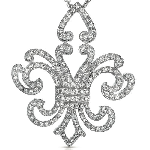  18K Gold Micro-pave Diamond Fleur De Lis Pendant - Vanna K - Flat View -  1071 - Thumbnail