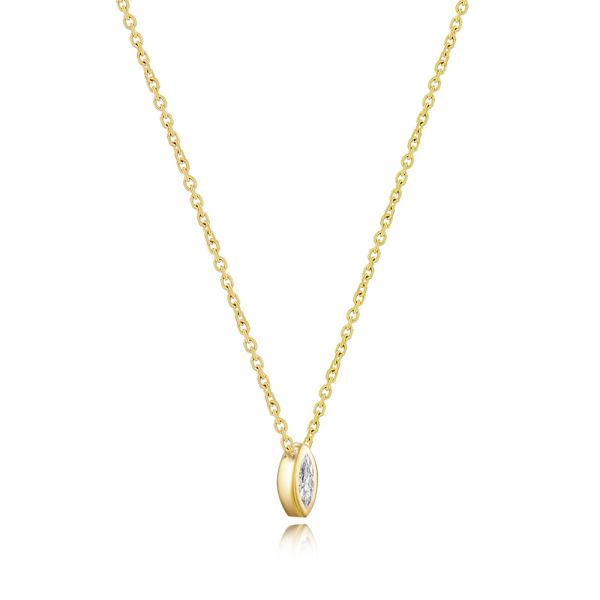 14k Yellow Gold Mini Marquise Diamond Bezel Drop Necklace - Flat View - 107688