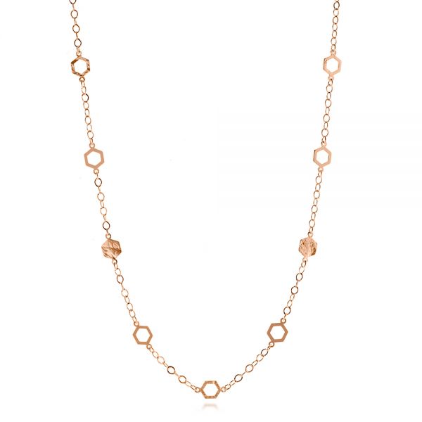 14k Rose Gold 14k Rose Gold Mix Hexagon Station Double Curb Necklace - Three-Quarter View -  107019
