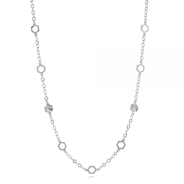  Platinum Platinum Mix Hexagon Station Double Curb Necklace - Three-Quarter View -  107019