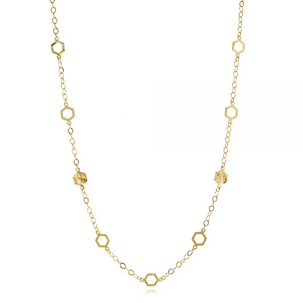 14k Yellow Gold 14k Yellow Gold Mix Hexagon Station Double Curb Necklace - Three-Quarter View -  107019