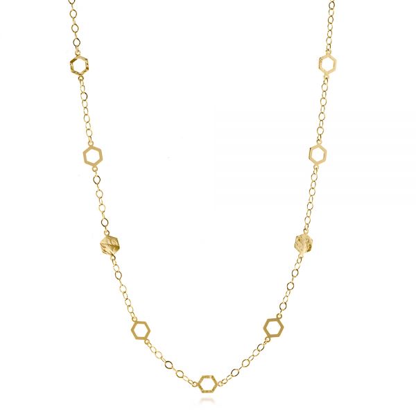 14k Yellow Gold 14k Yellow Gold Mix Hexagon Station Double Curb Necklace - Three-Quarter View - 107019