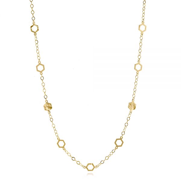 18k Yellow Gold 18k Yellow Gold Mix Hexagon Station Double Curb Necklace - Three-Quarter View -  107019