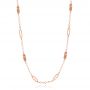 18k Rose Gold 18k Rose Gold Mix Oval Station Double Curb Necklace - Three-Quarter View -  107024 - Thumbnail