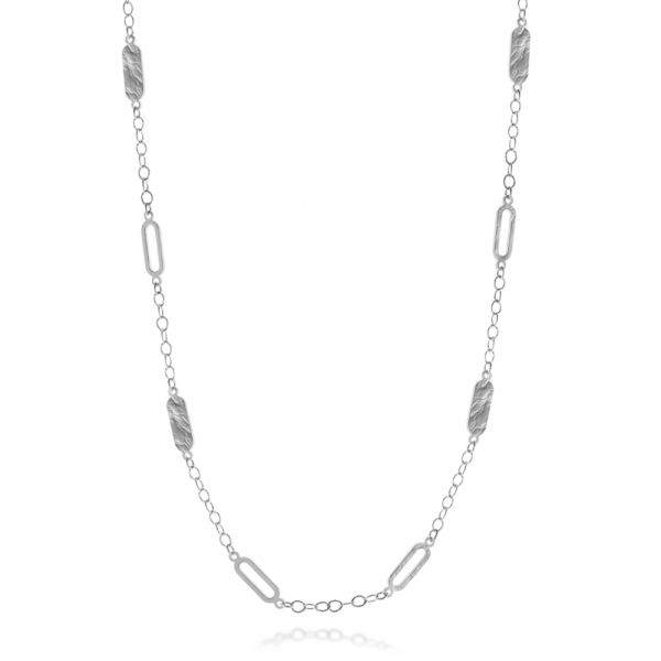  Platinum Platinum Mix Oval Station Double Curb Necklace - Three-Quarter View -  107024