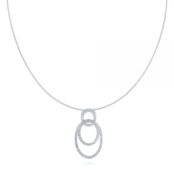 18k White Gold 18k White Gold Modern Circle Diamond Necklace - Three-Quarter View -  105804