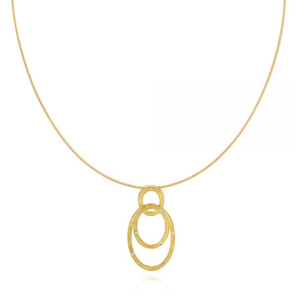 18k Yellow Gold Modern Circle Diamond Necklace - Three-Quarter View -  105804