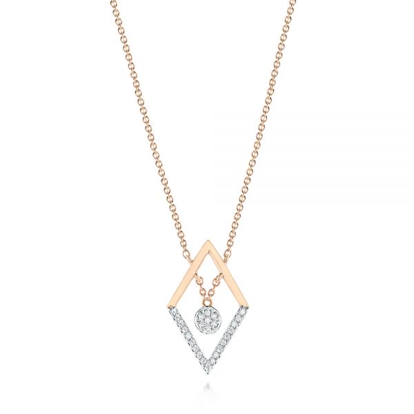 14k Rose Gold Modern Geometric Diamond Necklace - Three-Quarter View -  103699