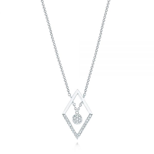 14k White Gold 14k White Gold Modern Geometric Diamond Necklace - Three-Quarter View -  103699