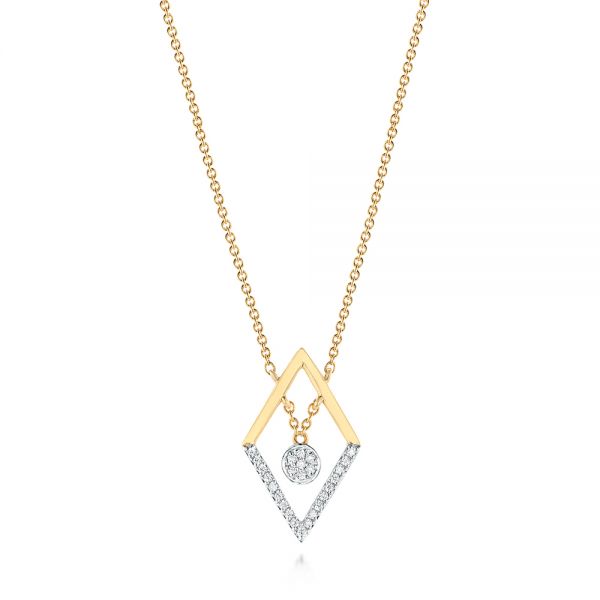 14k Yellow Gold 14k Yellow Gold Modern Geometric Diamond Necklace - Three-Quarter View -  103699