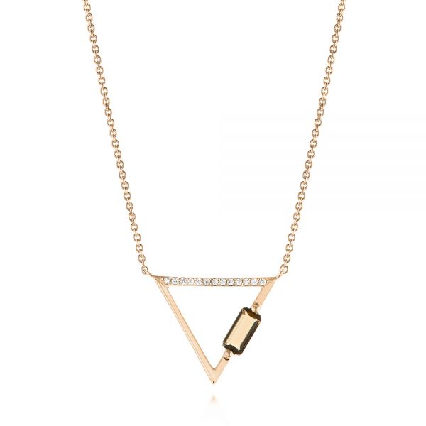 18k Rose Gold 18k Rose Gold Modern Geometric Diamond And Smoky Quartz Necklace - Three-Quarter View -  103700