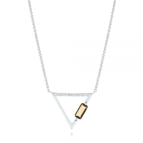 14k White Gold 14k White Gold Modern Geometric Diamond And Smoky Quartz Necklace - Three-Quarter View -  103700