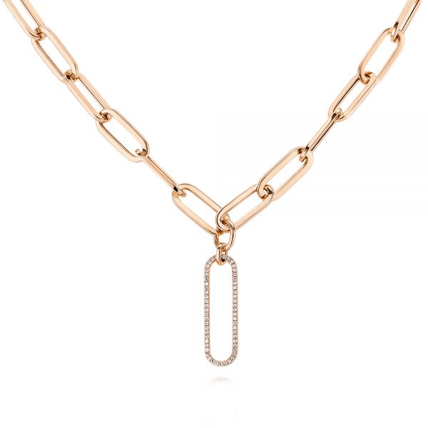 14k Rose Gold 14k Rose Gold Modern Paperclip Diamond Necklace - Three-Quarter View -  106225