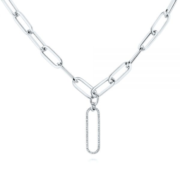 14k White Gold 14k White Gold Modern Paperclip Diamond Necklace - Three-Quarter View -  106225