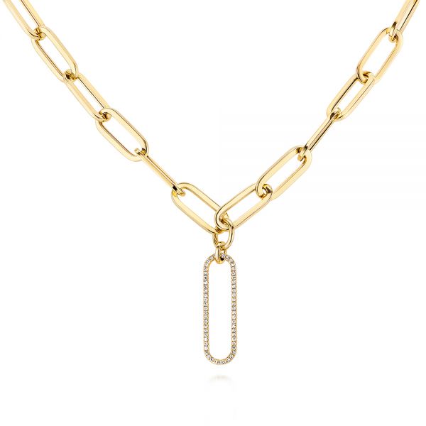 14k Yellow Gold Modern Paperclip Diamond Necklace - Three-Quarter View -  106225