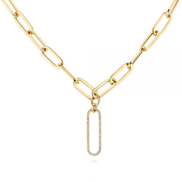 14K Yellow Gold Oval Link Paperclip Diamond Necklace