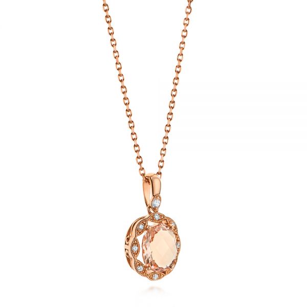 14k Rose Gold 14k Rose Gold Morganite And Diamond Floral Halo Pendant - Flat View - 106002