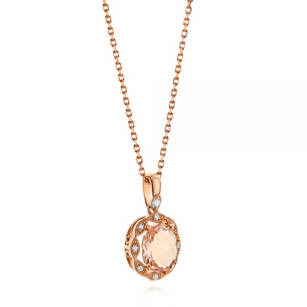 18k Rose Gold 18k Rose Gold Morganite And Diamond Floral Halo Pendant - Flat View -  106002