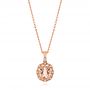 14k Rose Gold 14k Rose Gold Morganite And Diamond Floral Halo Pendant - Three-Quarter View -  106002 - Thumbnail