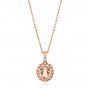 14k Rose Gold 14k Rose Gold Morganite And Diamond Floral Halo Pendant - Three-Quarter View -  106002 - Thumbnail