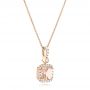 14k Rose Gold Morganite And Diamond Halo Pendant - Flat View -  102508 - Thumbnail