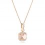 14k Rose Gold Morganite And Diamond Halo Pendant - Flat View -  102508 - Thumbnail