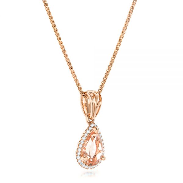 14k Rose Gold Morganite And Diamond Halo Pendant - Flat View -  102529