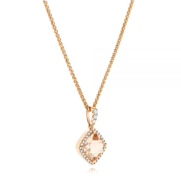 14k Rose Gold 14k Rose Gold Morganite And Diamond Halo Pendant - Flat View - 102639