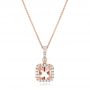 14k Rose Gold Morganite And Diamond Halo Pendant - Three-Quarter View -  102508 - Thumbnail