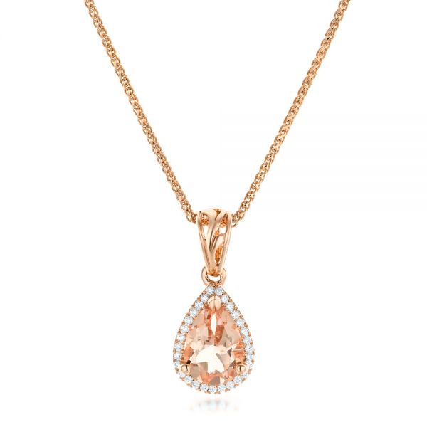 18k Rose Gold 18k Rose Gold Morganite And Diamond Halo Pendant - Three-Quarter View -  102529