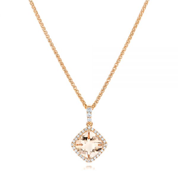 18k Rose Gold 18k Rose Gold Morganite And Diamond Halo Pendant - Three-Quarter View -  102639