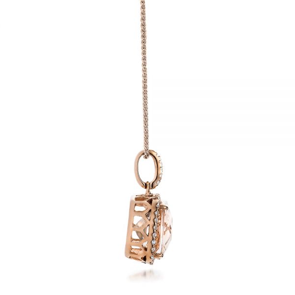 14k Rose Gold Morganite And Diamond Halo Pendant - Side View -  101016