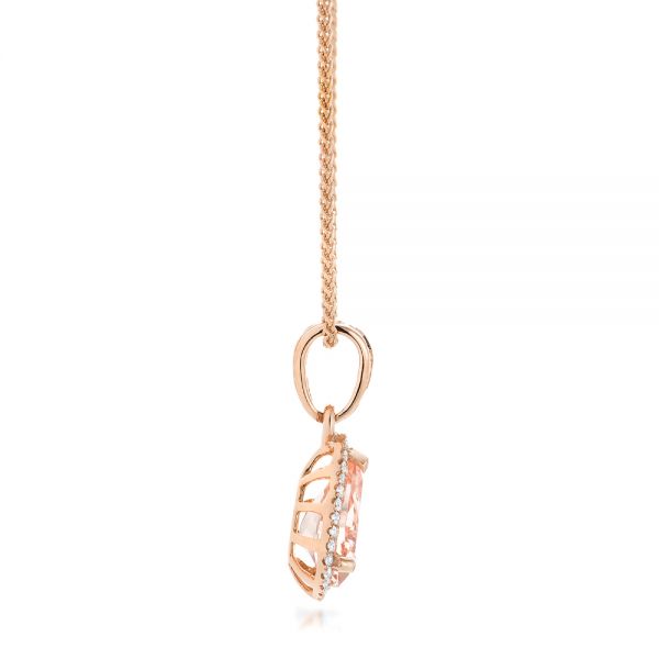 18k Rose Gold 18k Rose Gold Morganite And Diamond Halo Pendant - Side View -  102529