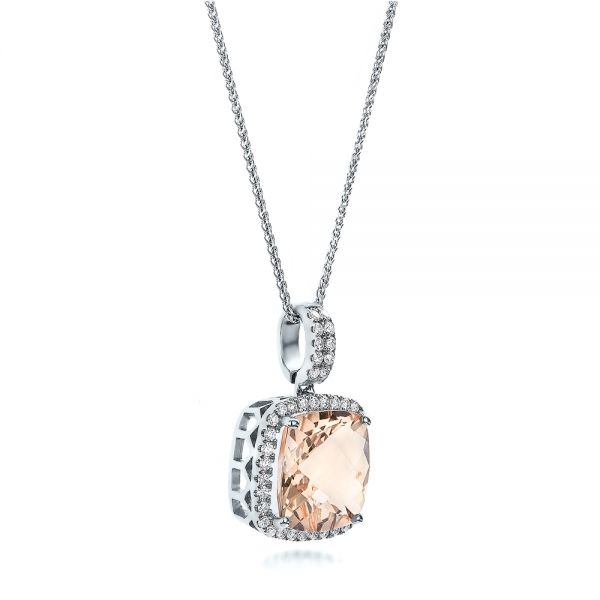  Platinum Platinum Morganite And Diamond Halo Pendant - Flat View -  101016