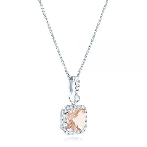 14k White Gold 14k White Gold Morganite And Diamond Halo Pendant - Flat View - 102508