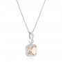 14k White Gold 14k White Gold Morganite And Diamond Halo Pendant - Flat View -  102508 - Thumbnail