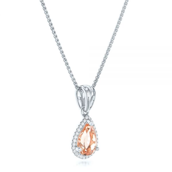 18k White Gold 18k White Gold Morganite And Diamond Halo Pendant - Flat View -  102529