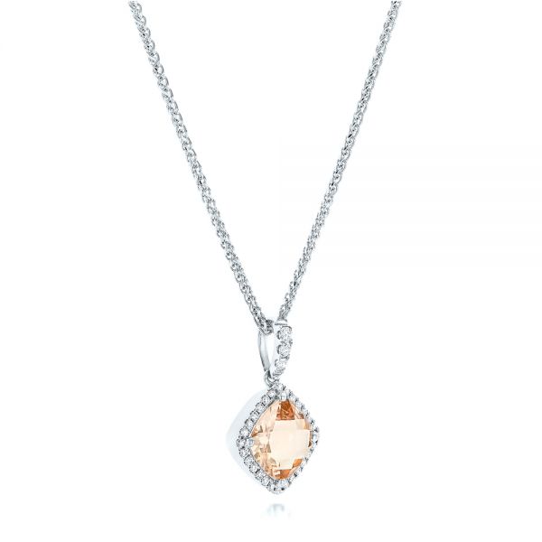 14k White Gold 14k White Gold Morganite And Diamond Halo Pendant - Flat View - 102639