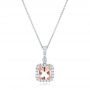 14k White Gold 14k White Gold Morganite And Diamond Halo Pendant - Three-Quarter View -  102508 - Thumbnail