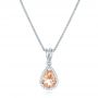  Platinum Platinum Morganite And Diamond Halo Pendant - Three-Quarter View -  102529 - Thumbnail