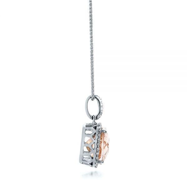 14k White Gold 14k White Gold Morganite And Diamond Halo Pendant - Side View -  101016