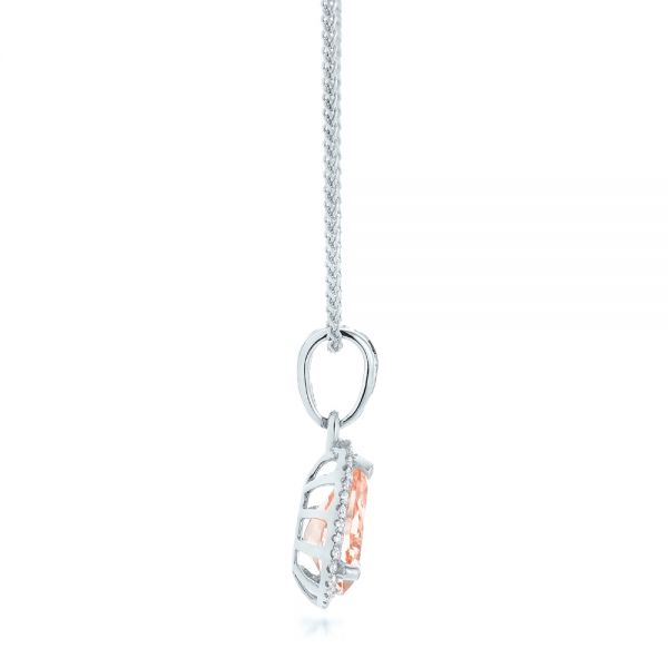 Platinum Platinum Morganite And Diamond Halo Pendant - Side View - 102529